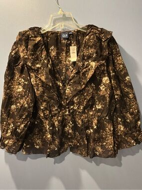 GAP Brown Floral Ruffle Peplum Top